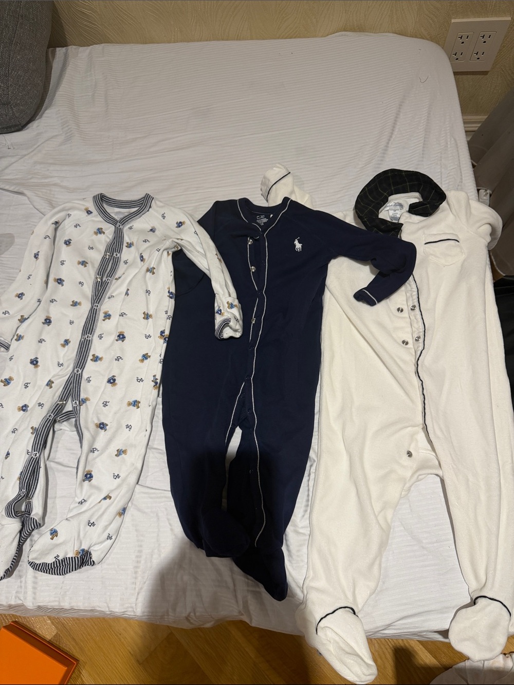Ralph Lauren Navy and White Footed Baby One-Piece Rompers (Set of 3)
